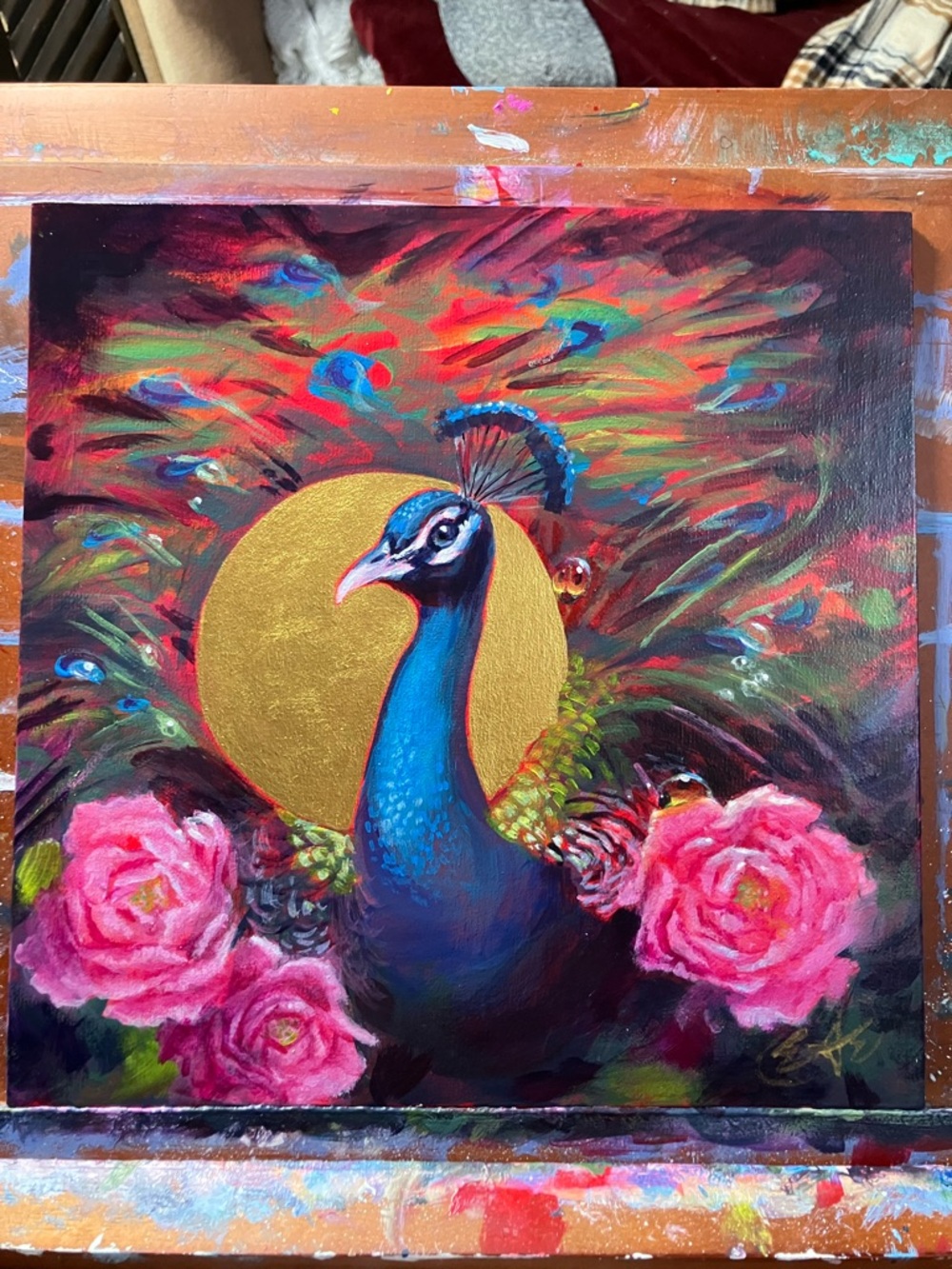 Peacock rose original painting bouquet floral still life surreal Artettina - Picture 4 of 8